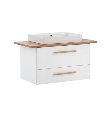 MÖBELPARTNER Waschbecken mit Unterschrank Duo kreideweiß, eiche landhaus 102,2 x 50,0 x 61,5 cm