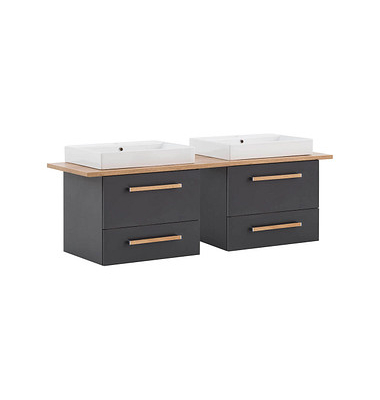 MÖBELPARTNER Waschbecken mit Unterschrank Duo anthrazit, eiche landhaus 165,2 x 50,0 x 61,5 cm