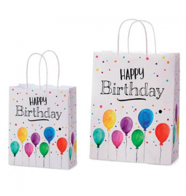 Geschenktasche 991239 Happy Birthday, Geburtstag, gedrehtes Kordelband, HAPPY BIRTHDAY + Luftballons, 18cm x 22cm