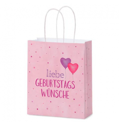 Geschenktasche 991234, Geburtstag, gedrehte Papierkordel, liebe GEBURTSTAGSWÜNSCHE, 18cm x 22cm