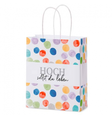 Geschenktasche 991235, Geburtstag, gedrehte Papierkordel, HOCH sollst du leben, 18cm x 22cm