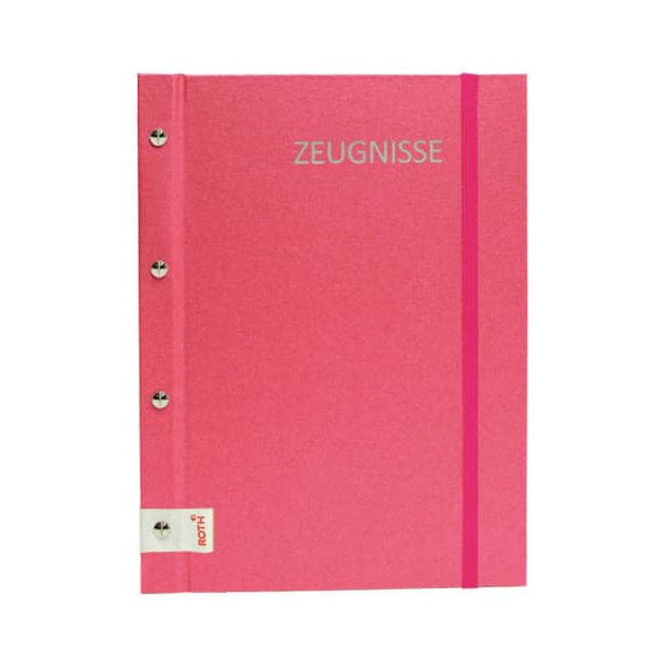 ROTH Zeugnismappe Metallium mit Buchschrauben – Pink, Metallic-Buchleinen - mit 12 Klarsichthüllen DIN A4 für bis zu 24 Zeugnisse, weitere Prospekthüllen für Urkunden und Dokumente hinzufügbar