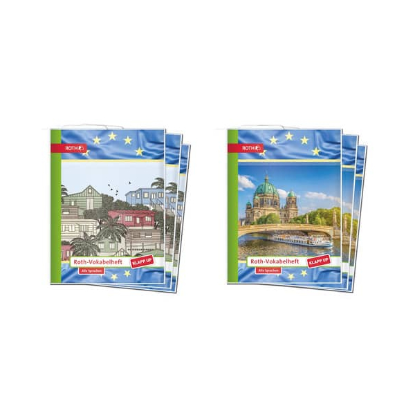 12 Stück Roth Vokabelheft 88797 Universal, - / liniert / 2 Spalten, A5, 60g, Motive sortiert, 32 Blatt / 64 Seiten 4028279887982 Roth