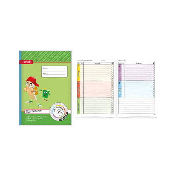 Roth Hausaufgabenheft 89254 Kompass 3. Klasse, Lineatur 3 / liniert / Wochentage, A5, 90g, grün, 48 Blatt / 96 Seiten 4028279892542 R