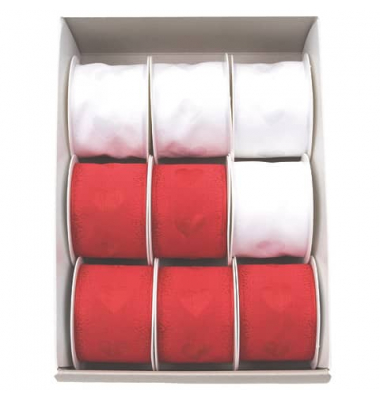 Zierband 152a 4099 0902, Herzen, 40mm x 2m, rot und weiß sortiert