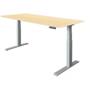 Sitz-Steh-Schreibtisch Basic, elektrisch höhenverstellbar, 64-129cm (H), 180x80cm (BxT), rechteckig, ahorn / silber
