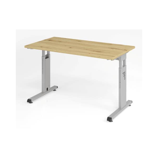 4032062188569 - Schreibtisch O-Serie mini manuell höhenverstellbar 65-85cm (H) 120x67cm (BxT) rechteckig asteiche   silber 4032062188569 Ha
