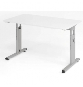Schreibtisch O-Serie mini, manuell höhenverstellbar, 65-85cm (H), 120x67,2cm (BxT), rechteckig, weiß / silber