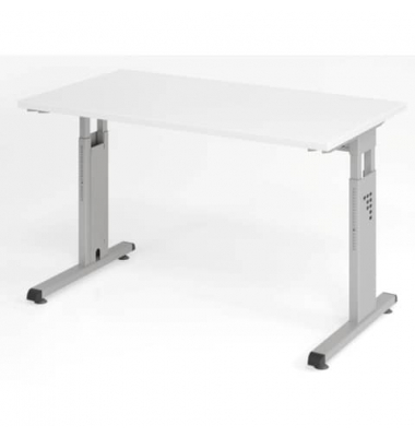 Schreibtisch O-Serie mini, manuell höhenverstellbar, 65-85cm (H), 120x67,2cm (BxT), rechteckig, weiß / silber