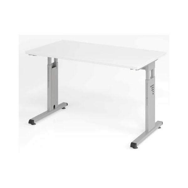 4032062188576 - Schreibtisch O-Serie mini manuell höhenverstellbar 65-85cm (H) 120x67cm (BxT) rechteckig weiß   silber 4032062188576 Hammer