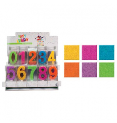 Geburtstagskerze Maxi Glitter 941985 Zahl 0-9 farbig sortiert ca. 7 Minuten Brenndauer
