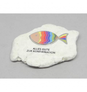 0907A Deko Regenbogenfisch Konfirmation 5cm auf Naturstein