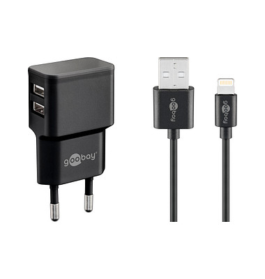 goobay Ladekabel mit Adapter schwarz, 12 Watt