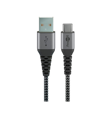 goobay USB 2.0 A/USB C Kabel 0,5 m schwarz, grau