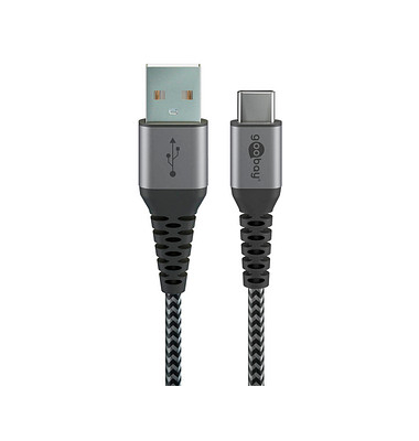 goobay USB 2.0 A/USB C Kabel 1,0 m schwarz, grau
