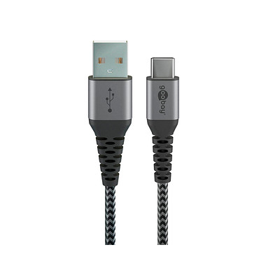 goobay USB 2.0 A/USB C Kabel 2,0 m schwarz, grau
