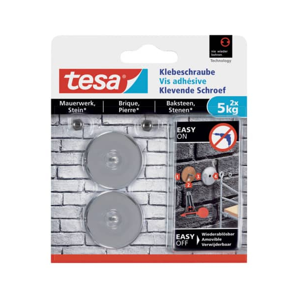 Tesa Runde Klebeschraube für Mauerwerk und Stein (5kg) VE=2 Stück silb