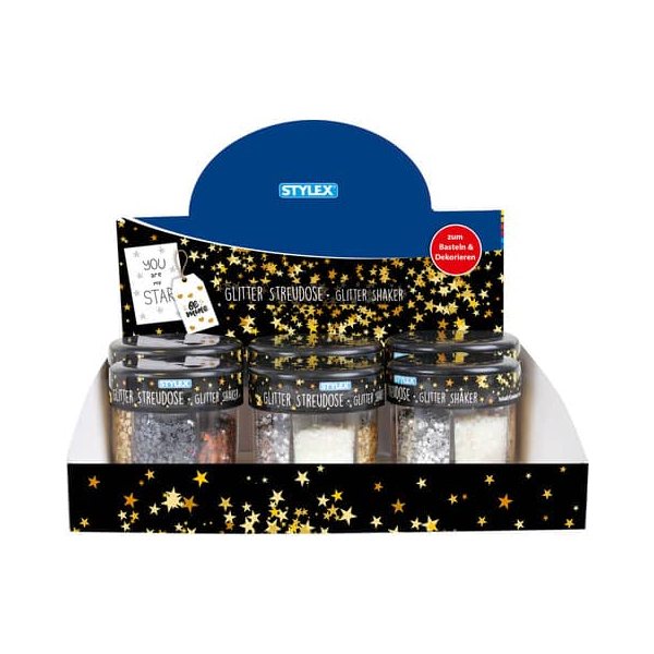 6 Stück Stylex Deko HerzenSterne Glitter mehrfarbig 4044186233872 STYLEX 60 Gramm
