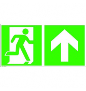Rettungszeichen-Aufkleber Notausgang rechts mit Zusatzzeichen: Richtungsangabe aufwärts bzw. geradeaus rechte
