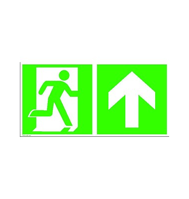 SafetyMarking Rettungszeichen-Aufkleber Notausgang rechts mit Zusatzzeichen: Richtungsangabe aufwärts bzw. geradeaus rechte