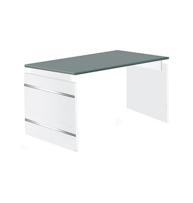 Schreibtisch, manuell höhenverstellbar, 68-76cm (H), 160x80cm (BxT), rechteckig, graphit / weiß/mit alusilbernen Applikationen