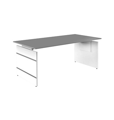 Schreibtisch, manuell höhenverstellbar, 68-76cm (H), 180x80cm (BxT), rechteckig, graphit / weiß/mit alusilbernen Applikationen