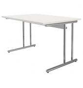 Schreibtisch, manuell höhenverstellbar, 68-82cm (H), 120x80cm (BxT), rechteckig, weiß / chrom