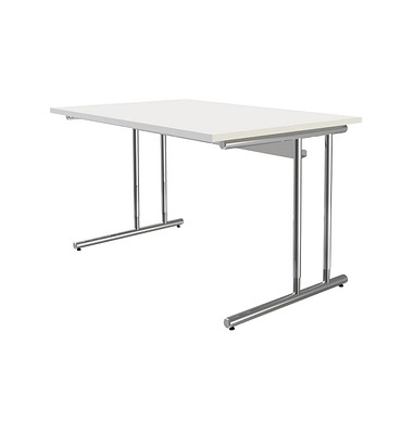 Schreibtisch, manuell höhenverstellbar, 68-82cm (H), 120x80cm (BxT), rechteckig, weiß / chrom