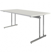 Schreibtisch, manuell höhenverstellbar, 68-82cm (H), 180x80cm (BxT), rechteckig, weiß / chrom