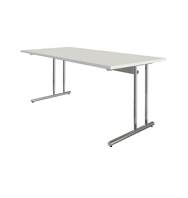 Schreibtisch, manuell höhenverstellbar, 68-82cm (H), 180x80cm (BxT), rechteckig, weiß / chrom