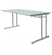 Schreibtisch, manuell höhenverstellbar, 68-82cm (H), 160x80cm (BxT), rechteckig, Milchglas / chrom