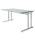 Schreibtisch, manuell höhenverstellbar, 68-82cm (H), 160x80cm (BxT), rechteckig, Milchglas / chrom
