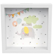 Bilderrahmen / Spardose Wunscherfüller Baby Welcome little one - 18 x 18 x 5 cm