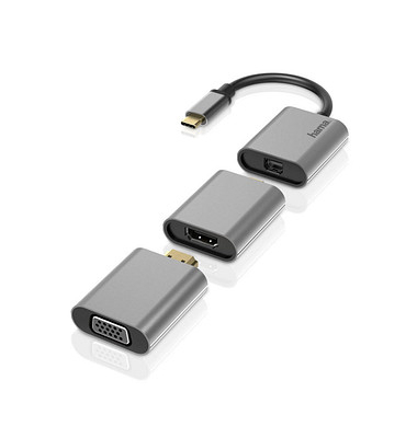 hama USB C Adapter 6in1 0,15 m grau