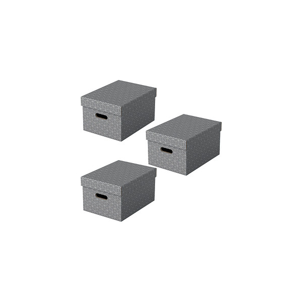 Esselte Aufbewahrungsbox Home 628283, 17,5 Liter, mit Deckel, außen 36,5x26,5x20,5cm, Karton grau 4049793072289 Esselte