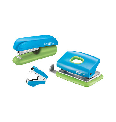 Rapid Locher und Heftgeräte Set Mini blau/grün Rapid Locher und Heftgeräte Set Mini blau/grün