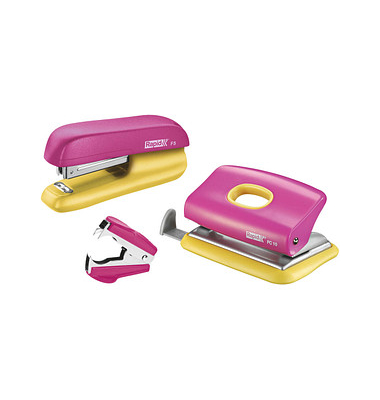 Rapid Locher und Heftgeräte Set Mini pink/gelb