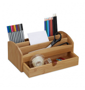 relaxdays Schreibtisch-Organizer braun Bambus 4 Fächer 27,5 x 15,0 x 11,0 cm