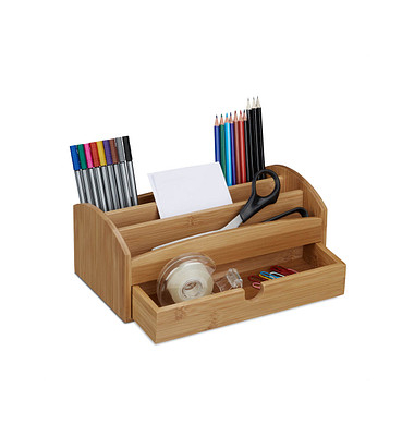 relaxdays Schreibtisch-Organizer braun Bambus 4 Fächer 27,5 x 15,0 x 11,0 cm