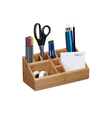 relaxdays Schreibtisch-Organizer braun Bambus 10 Fächer 23,0 x 10,0 x 10,0 cm