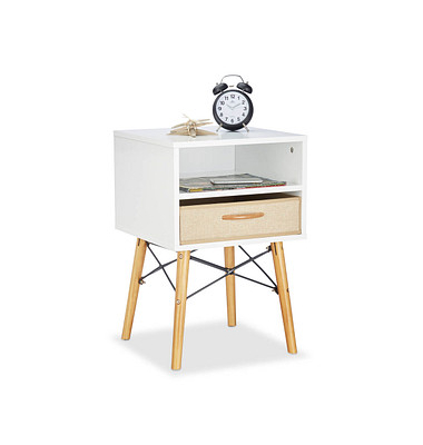 relaxdays Nachttisch Holz braun, weiß 40,0 x 42,5 x 61,0 cm