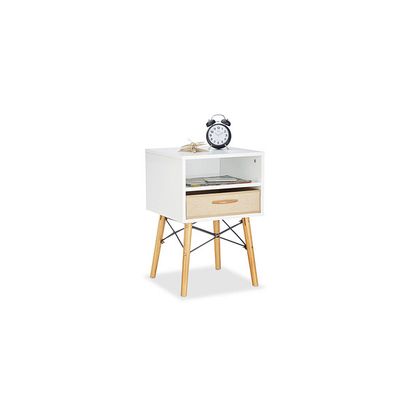 4052025218386 - Relaxdays - Nachttisch mit Holzbeinen Metall Kreuzstreben skandinavisch Stoffschublade Betttisch 61 x 40 x 43 cm weiß 4052025218386 - Relaxdays - Nachttisch mit Holzbeinen Metall Kreuzstreben skandinavisch Stoffschublade Betttisch 61 x 40 x 43 cm weiß