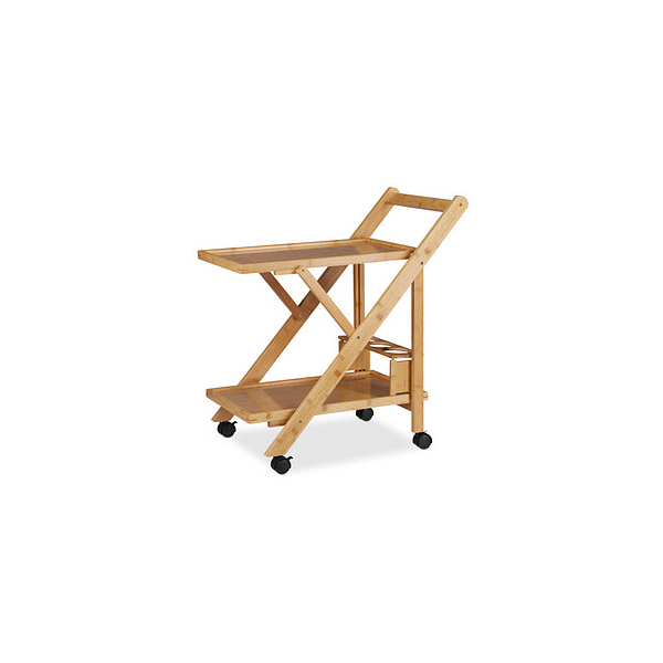 4052025221645 - Küchenwagen Bambus Servierwagen klappbar mit Flaschenhalter Rollwagen Holz HxBxT 70 x 405 x 65 cm natur - Relaxdays 4052025221645 - Küchenwagen Bambus Servierwagen klappbar mit Flaschenhalter Rollwagen Holz HxBxT 70 x 405 x 65 cm natur - Relaxdays