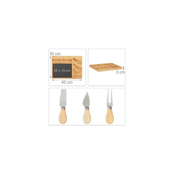 4052025222345 - Käsebrett Set Bambus Käseplatte unterteilt 3 Käsemesser Schieferplatte HxBxT 3 x 40 x 30 cm natur - Relaxdays 4052025222345 - Käsebrett Set Bambus Käseplatte unterteilt 3 Käsemesser Schieferplatte HxBxT 3 x 40 x 30 cm natur - Relaxdays