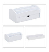 relaxdays Schreibtisch-Organizer weiß Bambus 4 Fächer 27,5 x 15,0 x 11,0 cm