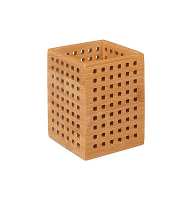 relaxdays Stiftehalter braun Bambus 9,0 x 9,0 x 11,0 cm