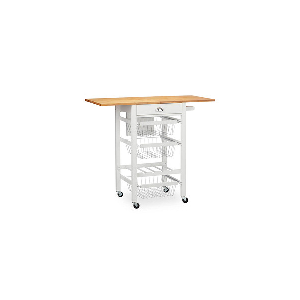 4052025249861 - Küchenwagen Küchenbutler mit klappbarer Arbeitsplatte Landhausstil 3 Körbe Messerblock für Flaschen weiß - Relaxdays 4052025249861 - Küchenwagen Küchenbutler mit klappbarer Arbeitsplatte Landhausstil 3 Körbe Messerblock für Flaschen weiß - Relaxdays