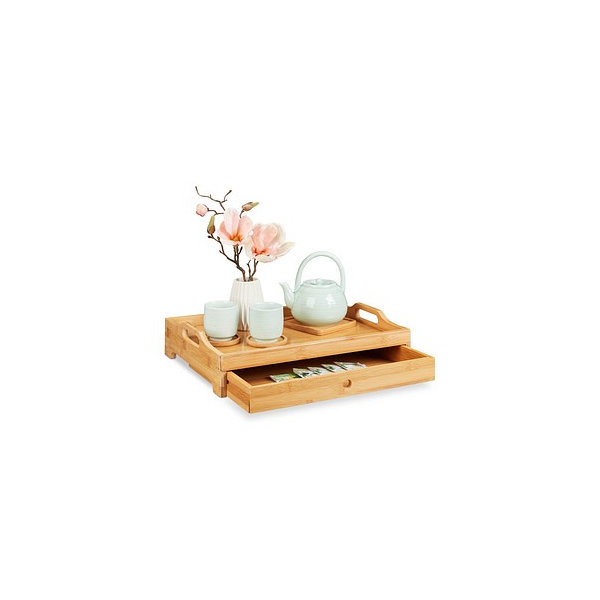 4052025275945 - Relaxdays - Bambus Serviertablett entnehmbare Schublade Frühstückstablett mit Griffen h x b x t 10 x 43 x 31 cm natur 4052025275945 - Relaxdays - Bambus Serviertablett entnehmbare Schublade Frühstückstablett mit Griffen h x b x t 10 x 43 x 31 cm natur