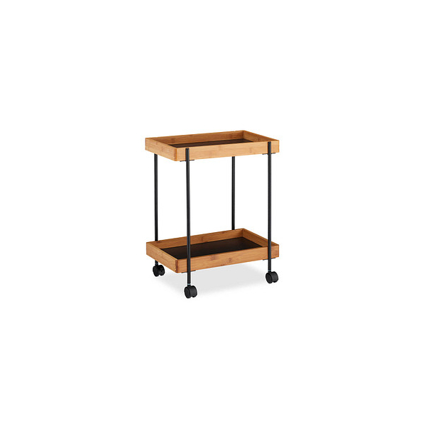 4052025275990 - Servierwagen Teewagen mit 2 Etagen Bambus & Eisen Beistelltisch mit Rollen 57 x 46 x 28 cm schwarz natur - Relaxdays 4052025275990 - Servierwagen Teewagen mit 2 Etagen Bambus & Eisen Beistelltisch mit Rollen 57 x 46 x 28 cm schwarz natur - Relaxdays
