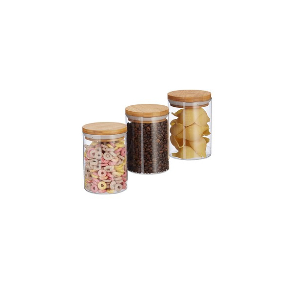 4052025279943 - Vorratsdosen Glas 3er Set für Pasta Reis Müsli Kaffeebohnen Volumen 600 ml HxD 14x95 cm Bambus natur - Relaxdays 4052025279943 - Vorratsdosen Glas 3er Set für Pasta Reis Müsli Kaffeebohnen Volumen 600 ml HxD 14x95 cm Bambus natur - Relaxdays